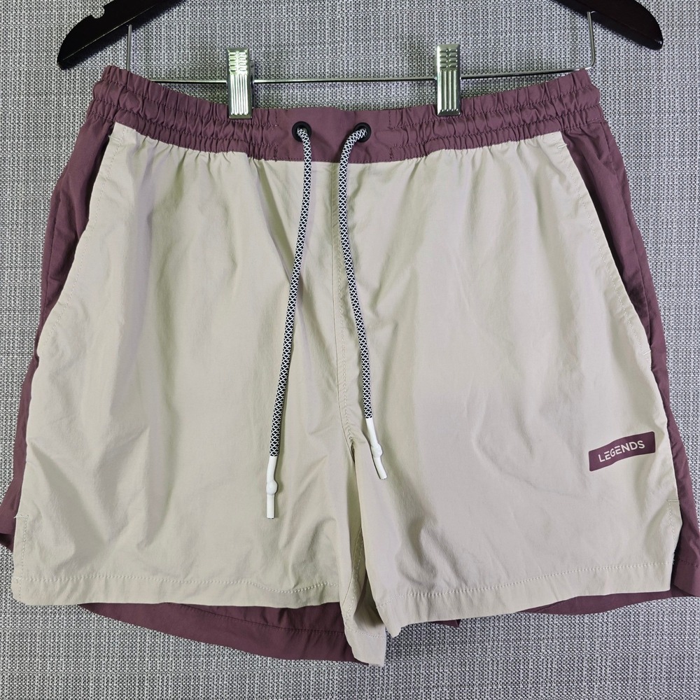 Legends Shorts Mens Medium 5.5" Luka Colorblock Tan Maroon Drawstring Activewear